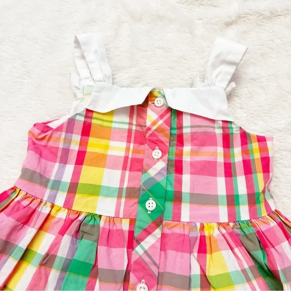 Janie and Jack Pink Plaid Dress sz 6-12 m happy in madras Sun Dress